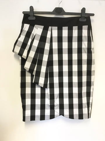 KAREN MILLEN BLACK & WHITE CHECK TIERED PLEAT PENCIL SKIRT SIZE 12