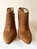 ZARA TAN SUEDE LAZER CUT DESIGN HEELED SHOE-BOOTS SIZE 5/38