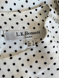 LK BENNETT ARLO BLACK & WHITE SPOT LONG SLEEVE TOP SIZE 10