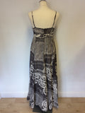 MONSOON GREY & WHITE PRINT STRAPPY COTTON MAXI DRESS SIZE 10