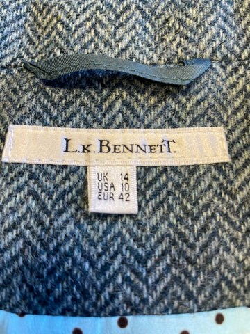 LK BENNETT TEAL 100% WOOL TWEED JACKET SIZE 14