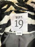 BRAND NEW DEPT 19 BLACK & WHITE ZEBRA PRINT COLLARED COAT SIZE 14