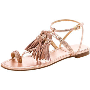 BRAND NEW STUART WEITZMAN ROSE GOLD LEATHER TASSEL FLAT SANDALS SIZE 7/40