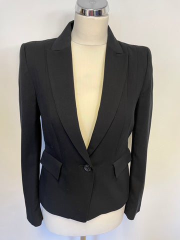 MARKS & SPENCER BLACK FITTED JACKET & PENCIL SKIRT SUIT SIZE 8