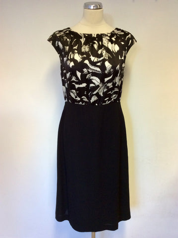 LK BENNETT BLACK & WHITE PRINT SILK TOP SPECIAL OCCASION DRESS SIZE 12