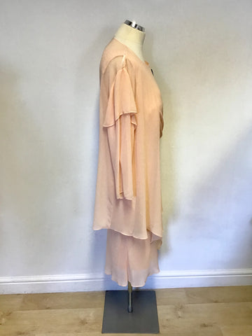 BRAND NEW MASCARA PEACH SLEEVELESS DRESS & MATCHING SEMI SHEER JACKET SIZE 18