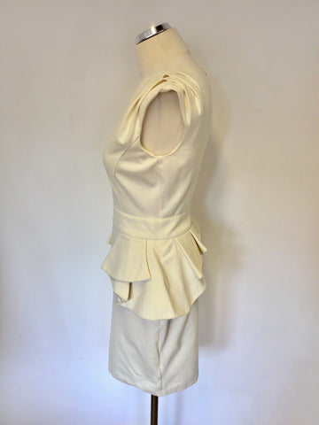 BRAND NEW TED BAKER CREAM PEPLUM TRIM PENCIL DRESS SIZE 2 UK 10