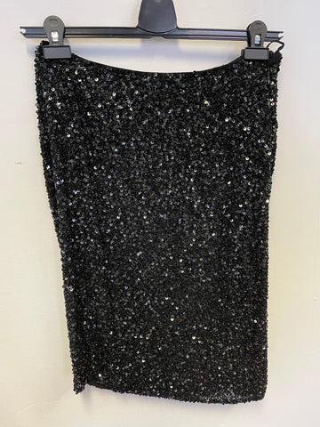 HOBBS BLACK SILK SEQUINNED KNEE LENGTH PENCIL SKIRT SIZE 12