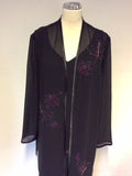 JACQUES VERT BLACK BEADED & SEQUINNED LONG DRESS & JACKET SIZE 18