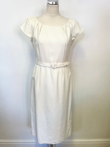 LK BENNETT IVORY CAP SLEEVE BELTED PENCIL DRESS SIZE 12