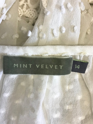 MINT VELVET IVORY SILK & COTTON CROCHET LACE 3/4 SLEEVE TOP SIZE 14