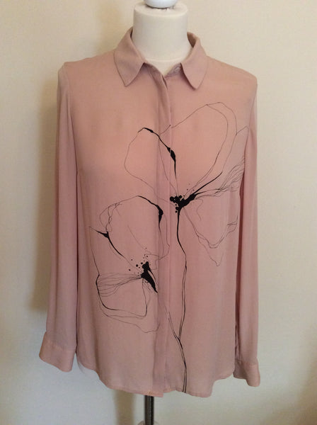 JIGSAW NUDE / BLUSH & BLACK FLORAL PRINT SILK BLOUSE SIZE 10