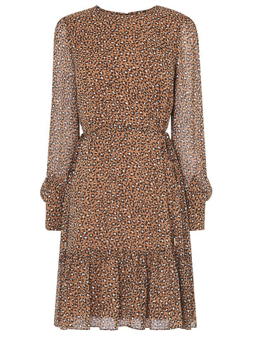 LK BENNETT DAKOTA BROWN ANIMAL PRINT LONG SLEEVE CHIFFON DRESS SIZE 14