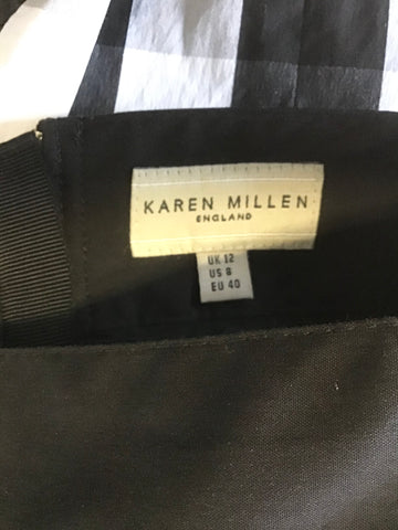 KAREN MILLEN BLACK & WHITE CHECK TIERED PLEAT PENCIL SKIRT SIZE 12