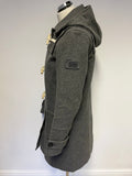 SUPERDRY LIMITED GREY HOODED WOOL BLEND DUFFLE COAT SIZE M