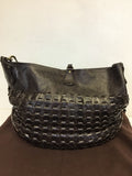 MULBERRY DARK BROWN LEATHER JULIE RIO WOVEN BODY SHOULDER BAG