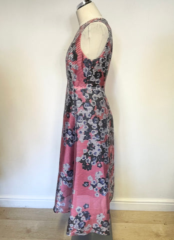 LK BENNETT OCCA PINK FLORAL PRINT 50s STYLE FIT & FLARE SPECIAL OCCASION DRESS SIZE 12