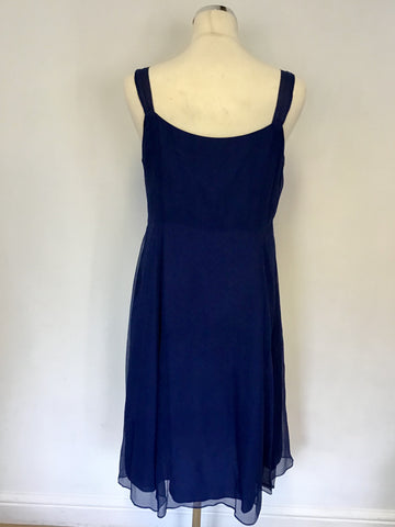 LK BENNETT BLUE SILK SPECIAL OCCASION DRESS SIZE 14