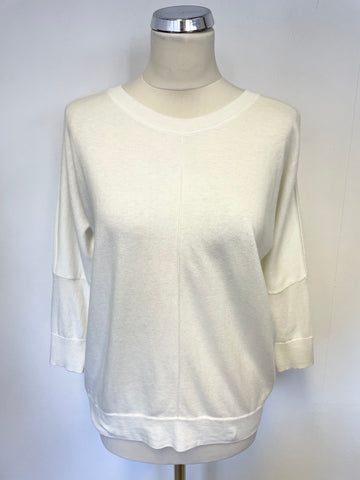 JIGSAW OFF WHITE REAR BUTTON COTTON & CASHMERE 3/4 SLEEVE JUMPER SIZE XS