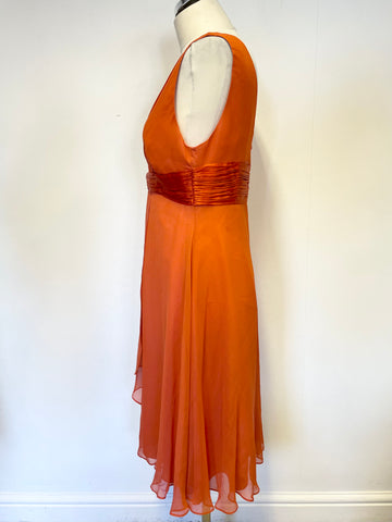 LK BENNETT ORANGE SILK & SATIN TRIM FIT & FLARE SPECIAL OCCASION DRESS SIZE 14