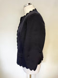 HOBBS NAVY BLUE COLLARLESS SCALLOP EDGED 3/4 SLEEVED SPECIAL OCCASION JACKET SIZE 16