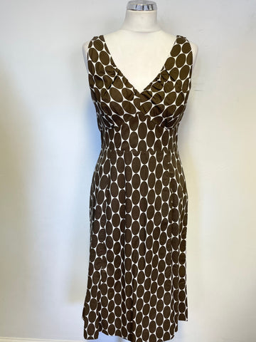 BODEN WHITE & BROWN SPOT SLEEVELESS COTTON A LINE DRESS SIZE 10R