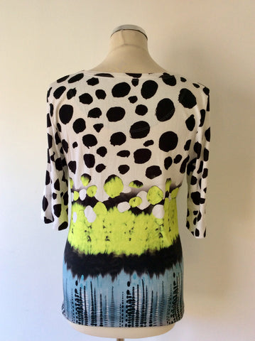 MARCCAIN SPORTS BLACK,WHITE,LIME GREEN & BLUE PRINT SHORT SLEEVE TOP SIZE N5 UK 16