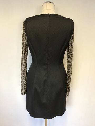 KAREN MILLEN BLACK & SEMI SHEER PRINT SLEEVE DRESS SIZE 12