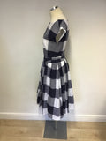 LAURA ASHLEY NAVY BLUE & WHITE CHECK COTTON DRESS SIZE 12