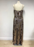 BRAND NEW MYLEENE KLASS BRONZE SEQUINEED LONG EVENING DRESS SIZE 16