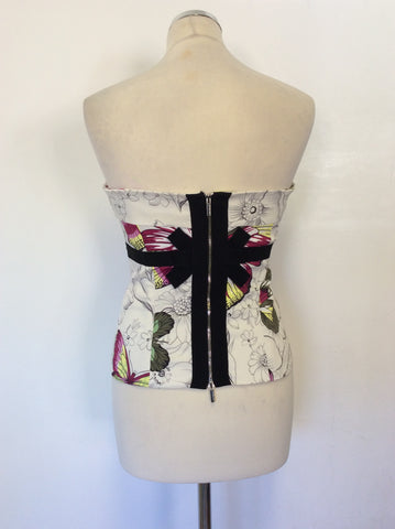 KAREN MILLEN FLORAL & BUTTERFLY PRINT STRAPLESS CORSET TOP SIZE 12