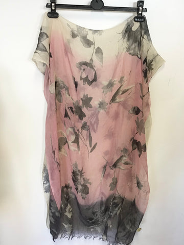 PASHMA CREAM,PINK & GREY FLORAL PRINT SILK & CASHMERE SCARF/WRAP ONE SIZE