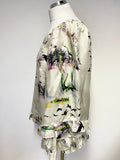 RUTZOU FAIRYTALE CREAM & MULTI COLOURED PRINT LOOSE FIT 100% SILK TOP SIZE 36 UK 8/10