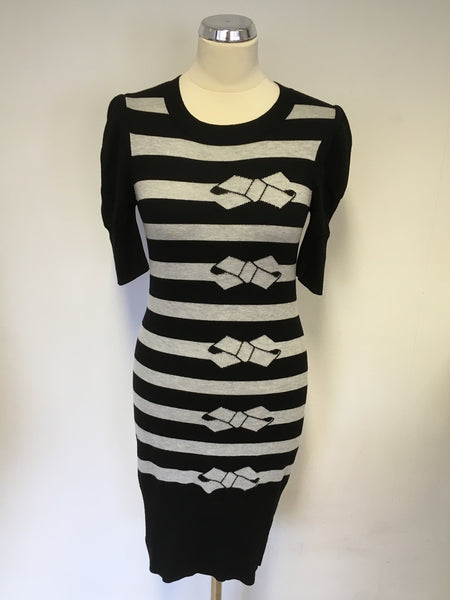 TED BAKER BLACK & GREY STRIPE KNIT DRESS SIZE 1 UK 8/10