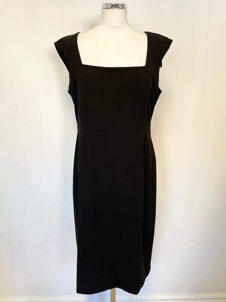 LK BENNETT BLACK SLEEVELESS SQUARE NECKLINE PENCIL DRESS SIZE 16