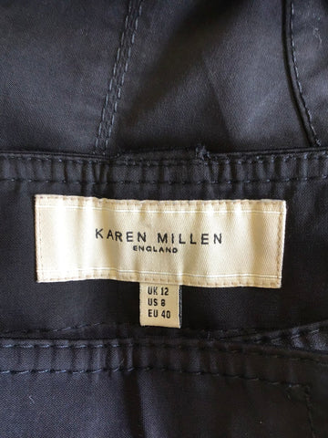 KAREN MILLEN BLACK CROPPED ZIP TRIM TROUSERS SIZE 12