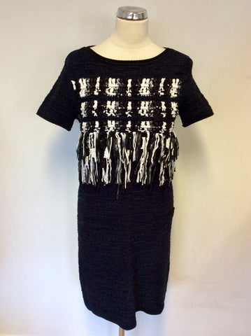 DESIGNER MAISON ULLENS BLACK & WHITE WEAVE KNIT SHIFT DRESS SIZE M