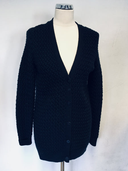 OUI BLACK CHUNKY KNIT V NECK WOOL CARDIGAN SIZE S