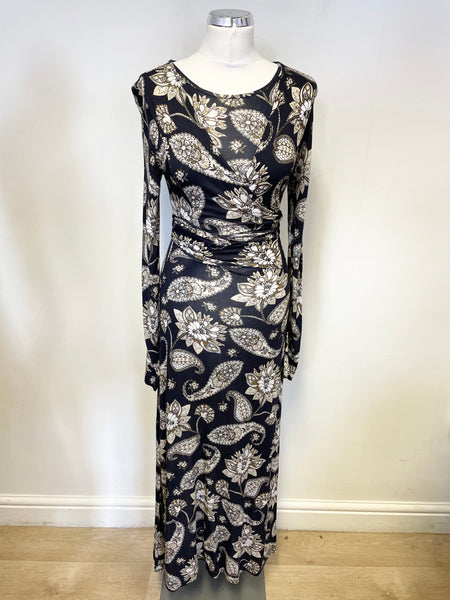 FRENCH CONNECTION NAVY BLUE PAISLEY PRINT LONG SLEEVE MAXI DRESS SIZE 10