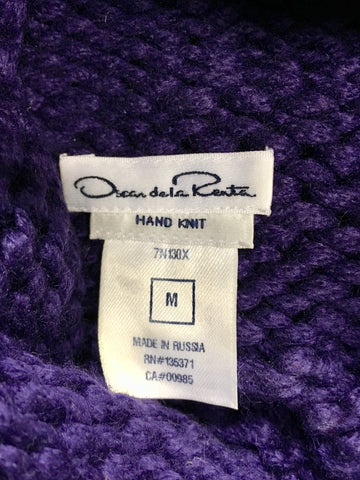 OSCAR DE LA RENTA PURPLE CASHMERE CHUNKY HAND KNIT JUMPER SIZE M