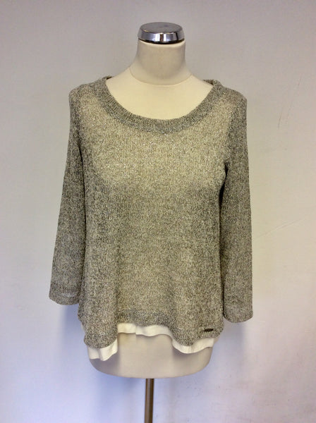 DE MIGUEL GREY & SILVER FINE KNIT SCOOP NECK JUMPER SIZE 44 UK 12