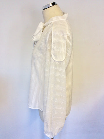 KAREN MILLEN WHITE PUSSY BOW TIE LONG SLEEVE BLOUSE SIZE 12