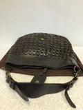 MULBERRY DARK BROWN LEATHER JULIE RIO WOVEN BODY SHOULDER BAG