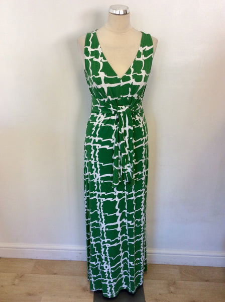 HOBBS GREEN & WHITE PRINT MAXI DRESS SIZE 10