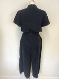 SEASALT INDIGO BLUE LINEN TREEN COVE SHORT SLEEVE TIE BELT CROP LEG JUMPSUIT SIZE 12