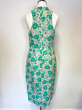 WHISTLES CREAM & GREEN FLORAL PRINT LINEN BLEND PENCIL DRESS SIZE 8