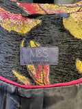 BRAND NEW MARKS & SPENCER BLACK WITH GOLD & RED FLORAL PRINT JACQUARD EMBROIDERED COAT SIZE 8