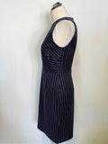 HOBBS NAVY BLUE & WHITE STRIPED SLEEVELESS PENCIL DRESS SIZE 12