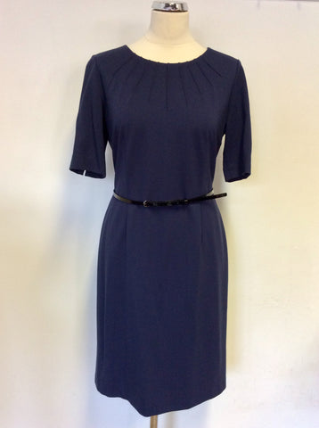 PRÉCIS PETITE DARK BLUE SHORT SLEEVE BELTED PENCIL DRESS SIZE 14