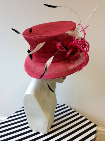 UNBRANDED FUCHSIA PINK FEATHER TRIM FORMAL HAT